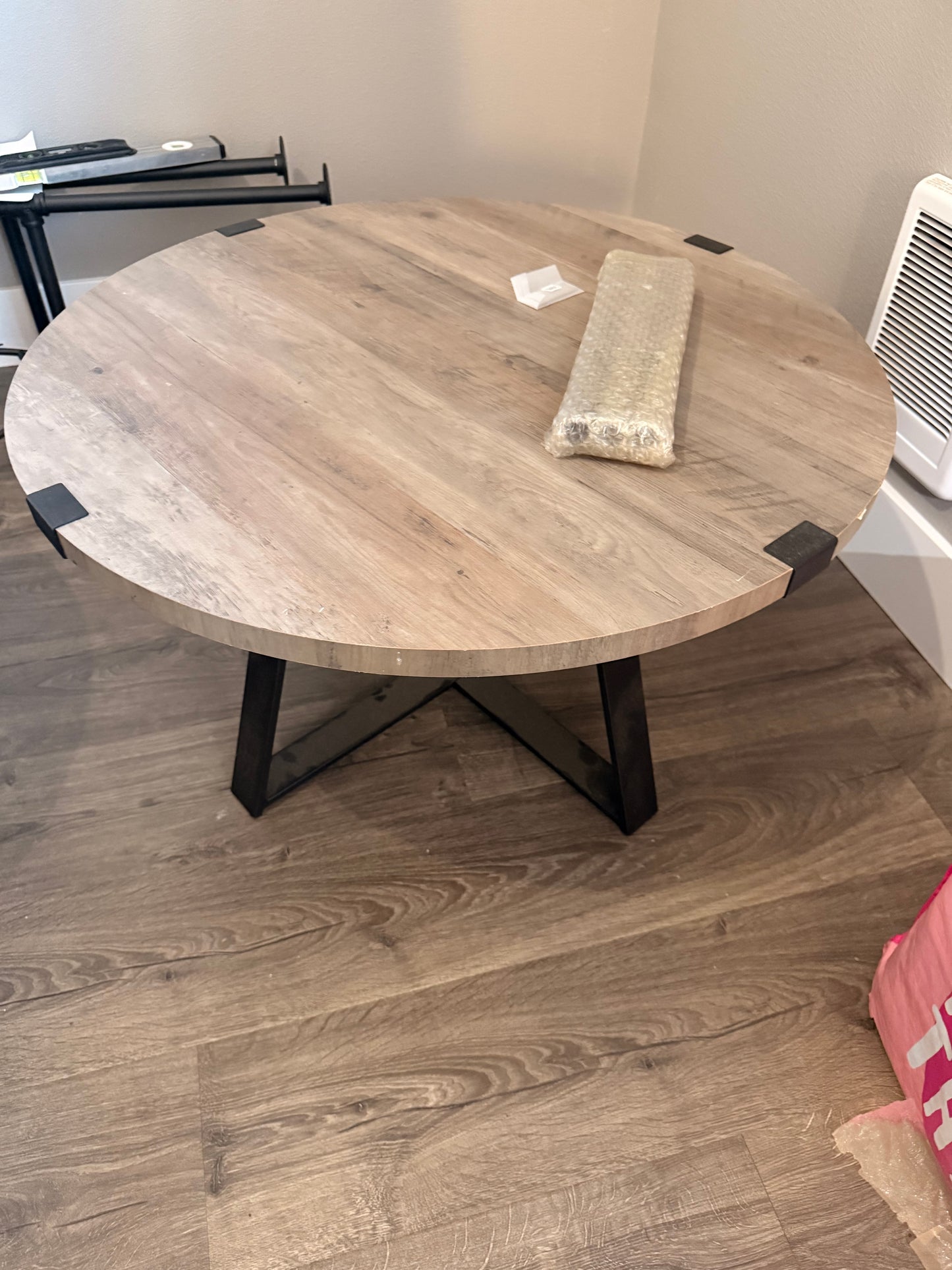 Furniture: Gray Wood / Metal Coffee Table