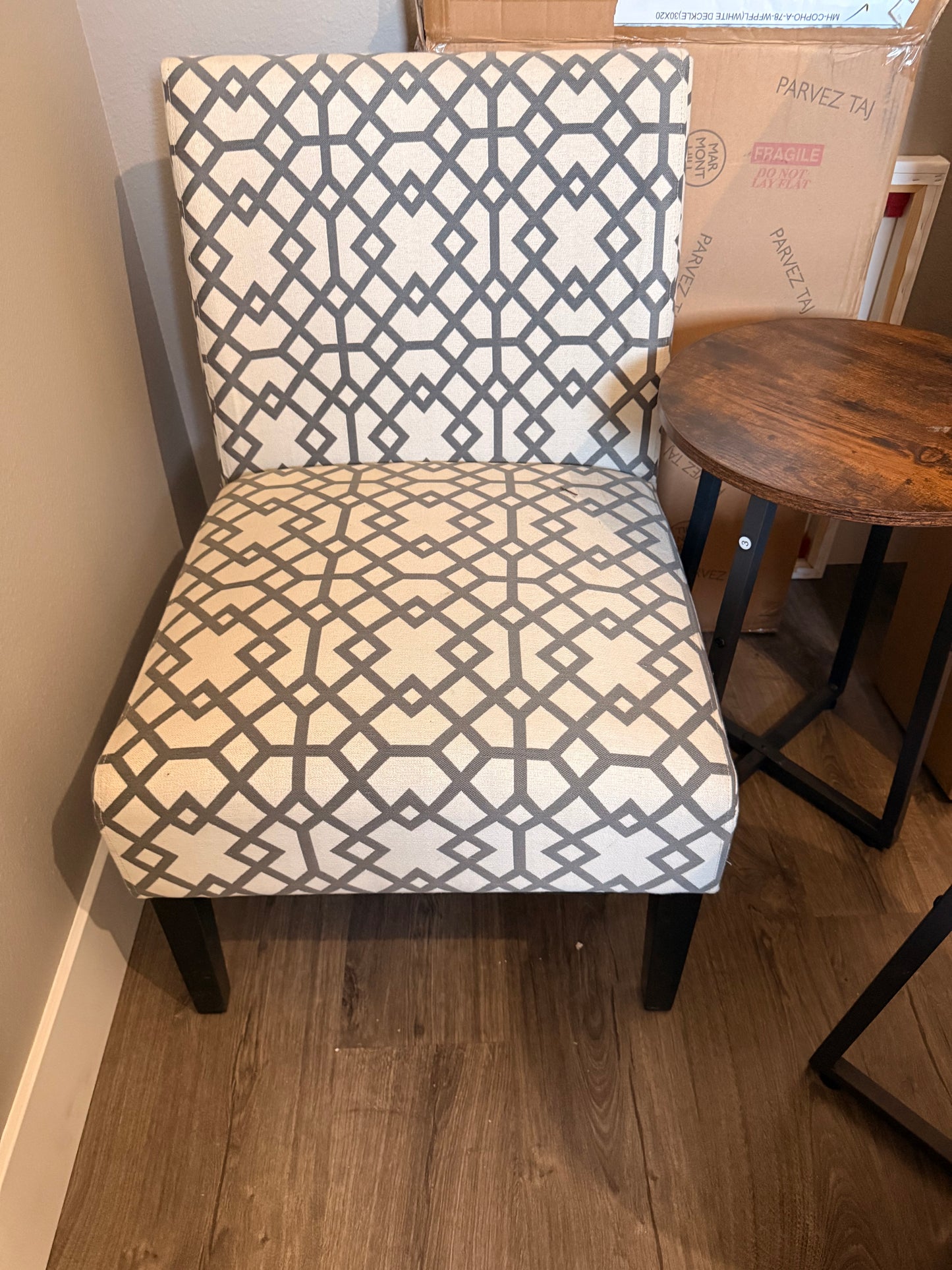 Furniture: Geometric Patterned Gray: Upholstered Accent Chair