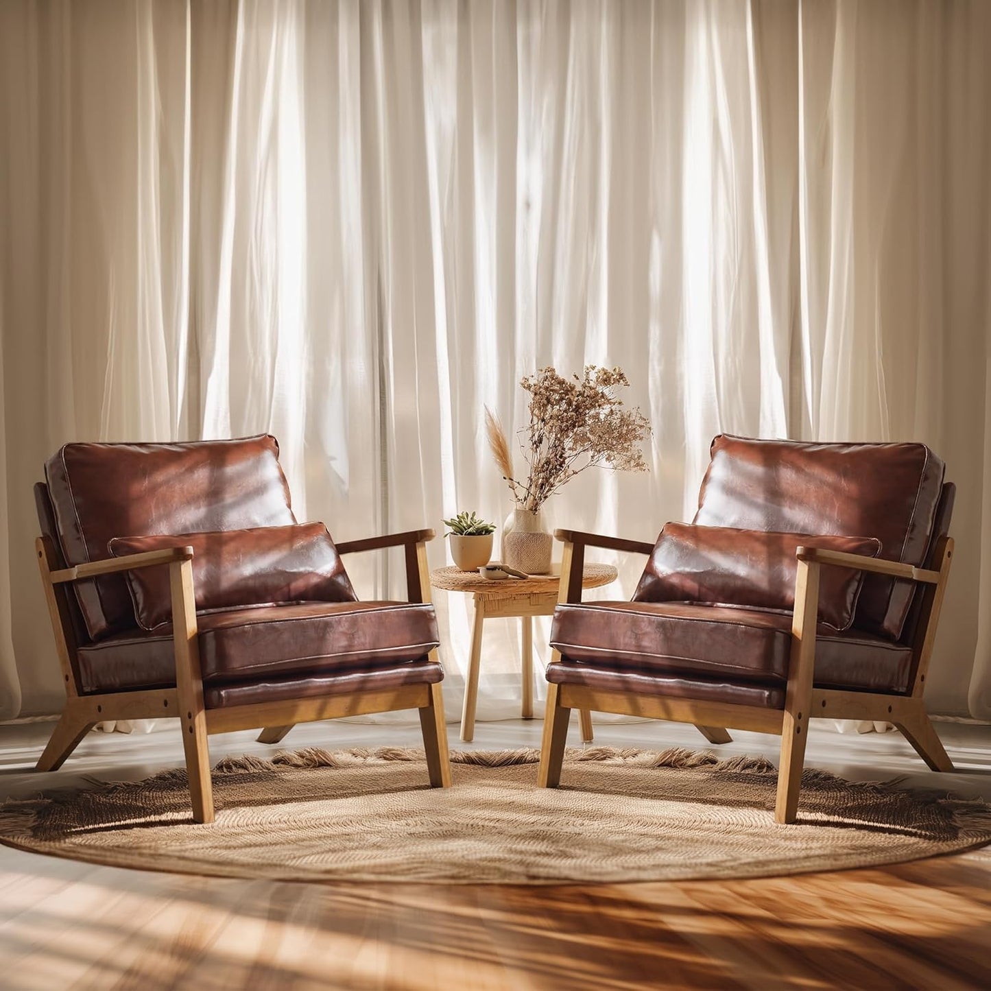 Furniture: Solid Wood Wide Armrests Accent Chair