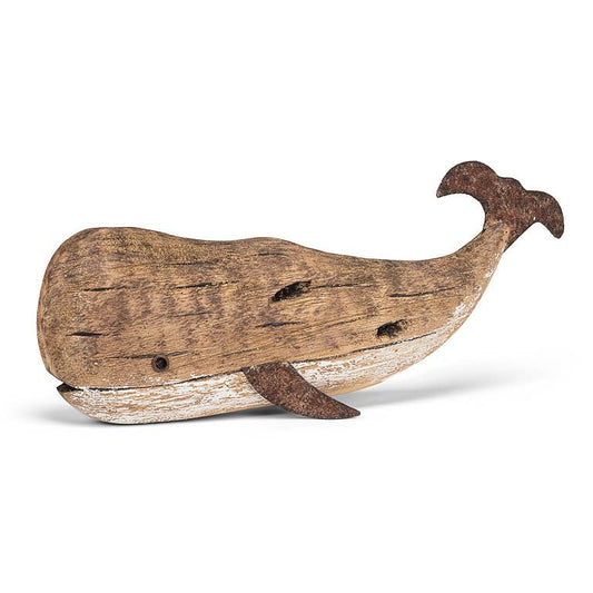 Decor - Rustic Carved Whale-13"L