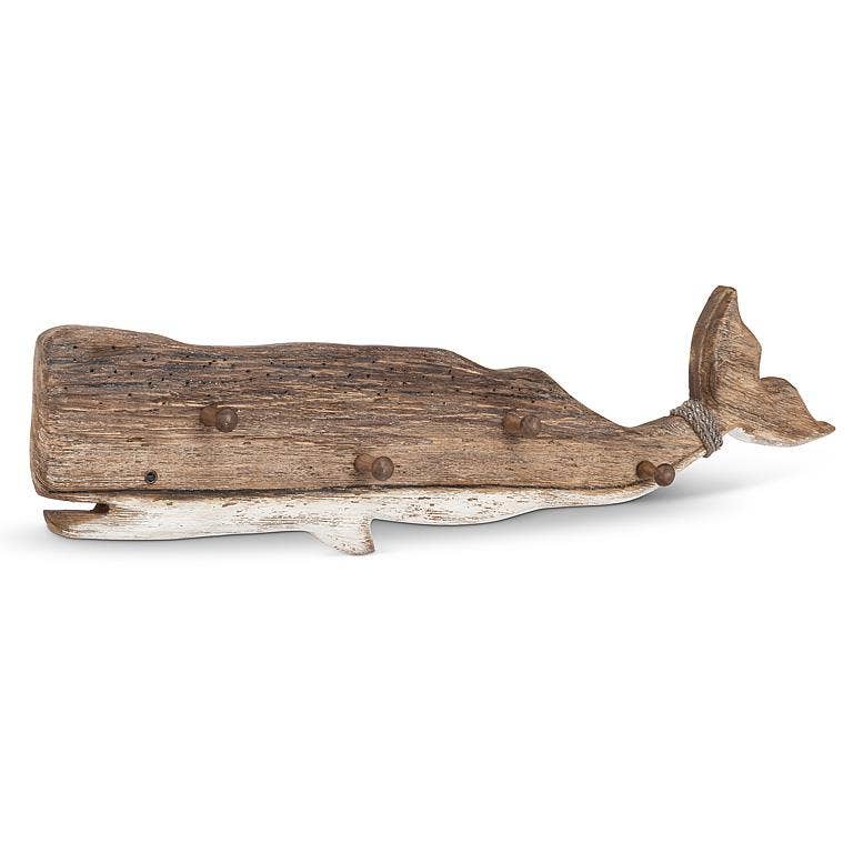 Wall Decor - Extra Large Rustic Whale 4 Hook-35"L