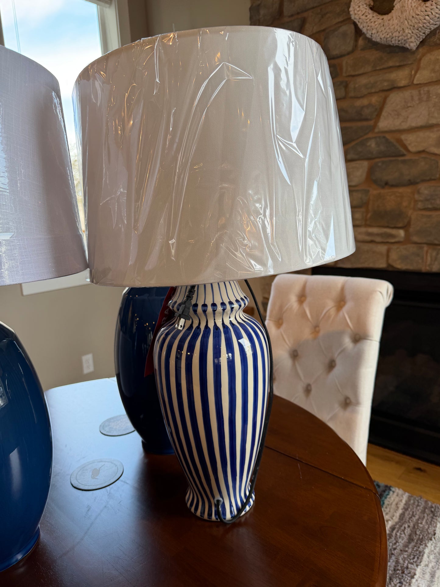 Lamp: Large Blue & White Stripe