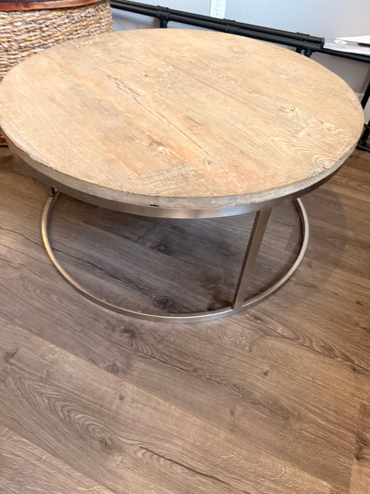 Furniture: Gray Wood / Metal Coffee Table