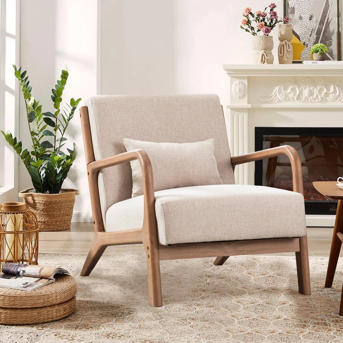Furniture: Solid Wood Mid Century Upholstered Accent Chair